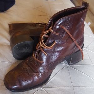 Dark brown lace-up brogue ankle boots